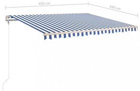 kék és fehér kézzel kihúzható LED-es napellenző 4,5 x 3,5 m