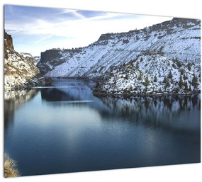 Kép - téli táj tóval (üvegen) (70x50 cm)