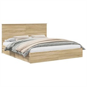 vidaXL Tárolós Ágy fejtámlával Sonoma tölgy 180 x 200 cm Faanyag