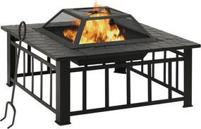 vidaXL acél XXL méretű tűztál piszkavassal 79 x 79 x 46,5 cm