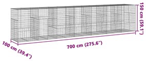 horganyzott vas gabion kosár fedéllel 700 x 100 x 150 cm