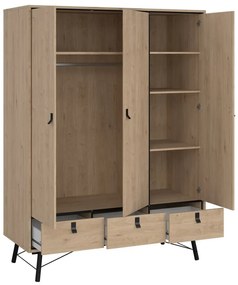 Natúr színű ruhásszekrény tölgyfa dekorral 150x200 cm Ry – Tvilum