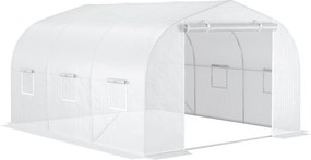 Outsunny Kert Tunneli Üvegház 3,5L x 3W x 2H m Ajtó+6 Feltekerhető Ablak Galvanizált Acél Magas Sűrűségű PE Borítás Fehér | Aosom