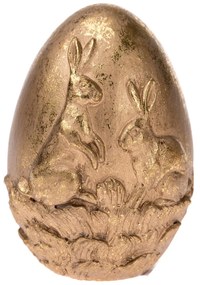 Dekoratív arany tojás nyuszikkal, 6 x 10 cm