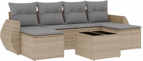 vidaXL 7 részes bézs polyrattan kerti ülőgarnitúra párnákkal