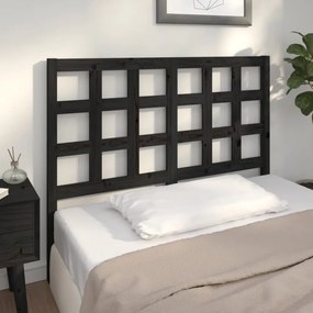 fekete tömör fenyőfa ágyfejtámla 125,5 x 4 x 100 cm