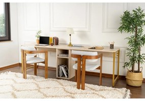 Íróasztal Twin Study Desk - Travertine, Arany