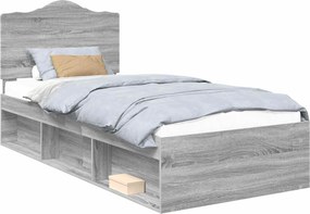 vidaXL Ágykeret fejtámlával Szürke Sonoma 90 x 200 cm Tömör fenyőfa