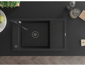 Mexen Elias, gránit mosogató 795x480x200 mm, 1 kamrás és mosogató csaptelep Carla, fekete, 6511-77-670700-70-B