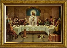 Vászonkép 13x18 Utolsó Vacsora Jézus Krisztus Arany Díszített Fa Keret