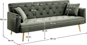 Kihúzható kanapé, sötétzöld/gold króm-arany, ALISIA