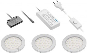 LED Lámpatest, CASTELLO 3-as szett, meleg fehér, 67mm, 12V, 180lm, 8,4W, kábellel, csatlakozóval, érintő kapcsolóval, tápegységgel