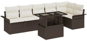 vidaXL Kerti Kanapé Szett párnával tárolóval 7 pcs Barna Poli rattan