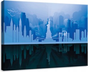 Vászonkép 70x50 New York városkép sziluett tükröződés víz kék