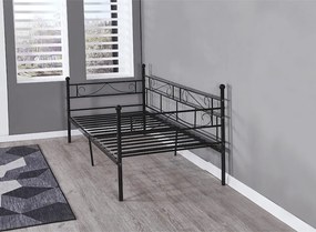 Fém kanapé - egyszemélyes ágy, fekete, 90x200, ROZALI