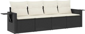 vidaXL 4 részes fekete polyrattan kerti ülőgarnitúra párnákkal