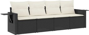 vidaXL 4 részes fekete polyrattan kerti ülőgarnitúra párnákkal