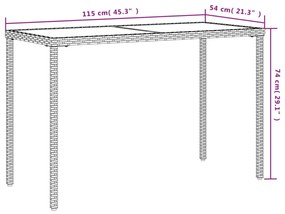 bézs polyrattan üveglapos kerti asztal 115x54x74 cm