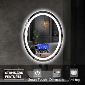 IREDA Fürdőszobatükör világítással 80 x 60 cm hangszóróval