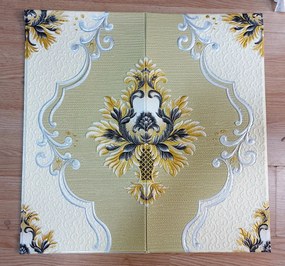 10 Darab Öntapadós 3D falmatrica Tapéta Barokk Arany Virágok tégla mintával Osztrák - Német Szalon Stílusban 70x 70 x 0,6 cm-es méretben