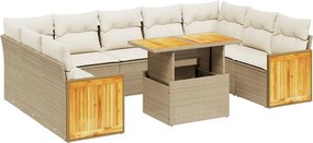 vidaXL 10 részes bézs polyrattan kerti ülőgarnitúra párnával