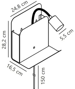 Nordlux ROOMI fali lámpa polccal, USB, 1xGU10/8W/230V, fehér