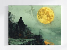 Vászonkép Canvas Ember Sziklák Víz Hold Éjszaka Meditáció 100x75