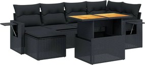 vidaXL 7 részes fekete polyrattan kerti ülőgarnitúra párnával