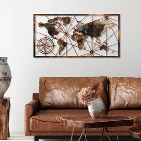 Fali dekoráció 120x60 cm világtérkép fém
