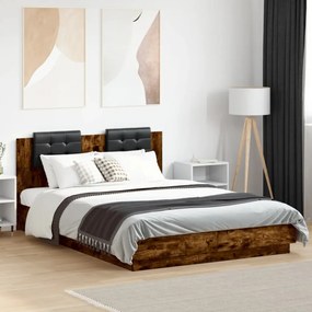 füstös tölgy színű ágykeret fejtámlával és LED-ekkel 140x200 cm