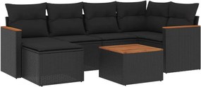 vidaXL 7 részes fekete polyrattan kerti ülőgarnitúra párnával