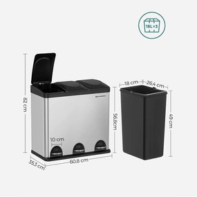 Szelektív hulladékgyűjtő 54L, pedálos szemetes 3 részes