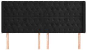 fekete bársony fejtámla szárnyakkal 203x16x118/128 cm