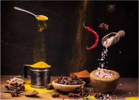 Üveg kép - Fűszerek mozgásban (70x50 cm)