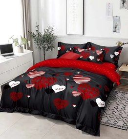 3 részes lepedők Polycotton Hearts Black 200x140cm+90x70cm TiaHome