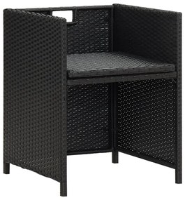 4 db fekete polyrattan kerti étkezőszék párnával
