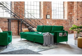 Lofty Lilly zöld kinyitható bársony sarokkanapé, bal oldali - Miuform