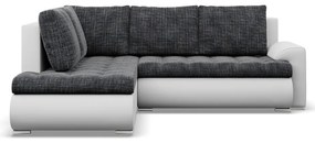 Tokio sarokkanapé, L alakú háttámlával, 2 ágyneműtartóval, fonott + műbőr, baloldali, sötétszürke - fehér