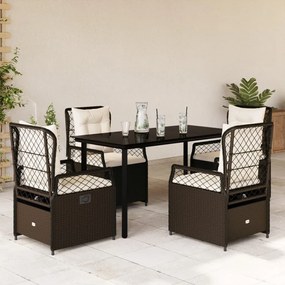 5 részes barna polyrattan kerti étkezőgarnitúra párnákkal
