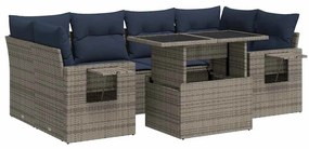 7 részes szürke polyrattan kerti ülőgarnitúra párnával