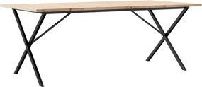 vidaXL tömör fenyőfa és acél X-vázú étkezőasztal 200x100x75,5 cm