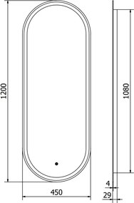 Mexen Bono megvilágított fürdőszobai tükör 45 x 120 cm, LED 6000K, páramentesítő - 9816-045-120-611-00