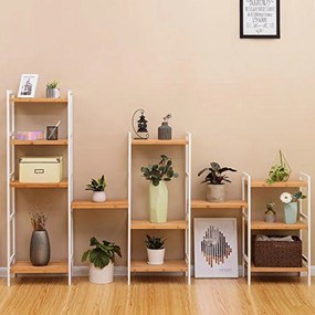 3 szintes bambusz tároló állvány, 45 x 31,5 x 80 cm, natúr és fehér