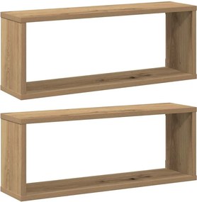vidaXL 2 db kézműves tölgyszínű szerelt fa fali kockapolc 60x15x23 cm