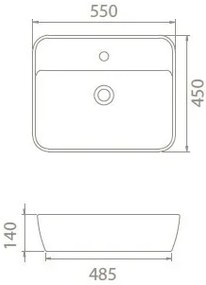 CeraStyle ONE - PULTRA ültethető - Top Counter - porcelán mosdó - - csaplyukas - 55 x 45 cm