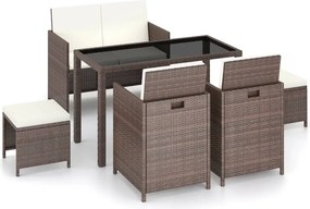 vidaXL 6 részes barna kültéri polyrattan étkezőgarnitúra párnákkal