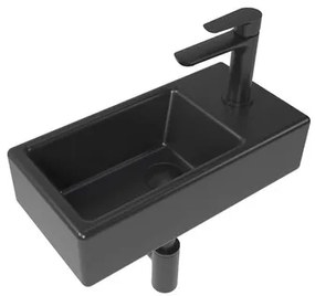 Bathroom set with right basin Brevis 40,5 cm, faucet, siphon, waste and valves in black KSETBRE2PBKM