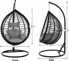 Függőszék TARINO állvánnyal, fekete/szürke párna