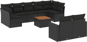 vidaXL 10 részes fekete polyrattan kerti ülőgarnitúra párnákkal