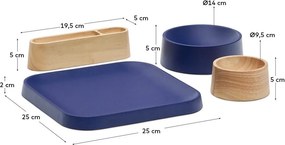Sötétkék-natúr színű fa szervírozó tálka szett 4 db-os Bletz – Kave Home